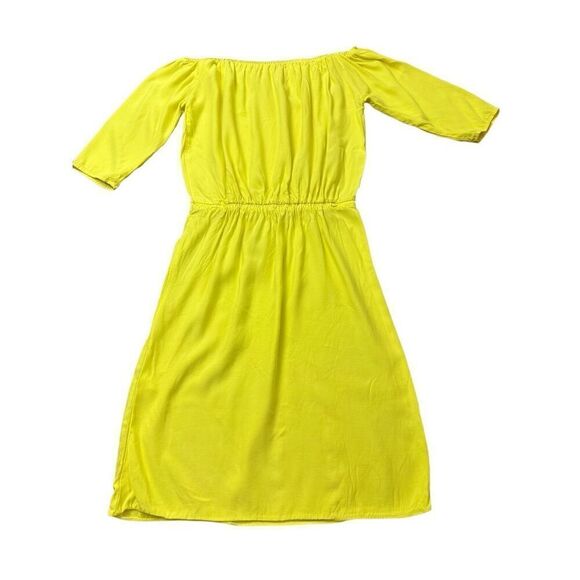 Ba&sh Heaven Off the Shoulder Knee Length 3/4 Sleeve Crepe Dress Yellow Sz 0- XS - Picture 1 of 12